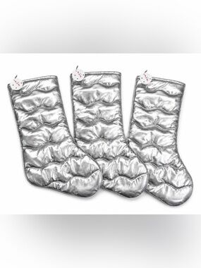 **Set of 3** Target Silver Quilted Christmas Stocking Holiday Decoration